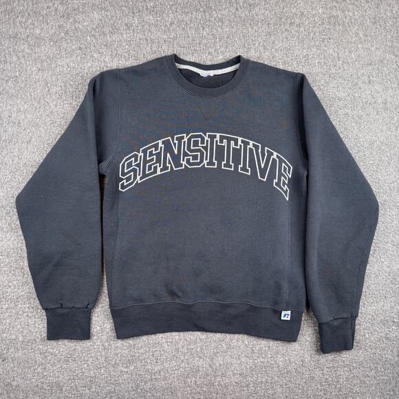 Vintage Russell Sensitive Sweatshirt Mens Small Black Athletic ESC Pullover Y2K - Picture 2 of 6